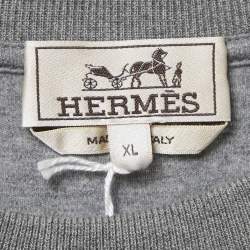 Pre Owned Hermès Grey Printed Silk and Jersey T-Shirt XL