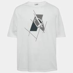 Pre Owned Hermes White Printed Jersey T-Shirt XL