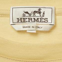 Pre Owned Hermès Yellow Leather Applique Jersey Crewneck T-Shirt XL