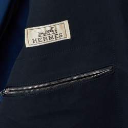 Pre Owned Hermes Navy Blue Cotton Button Front Coat XS