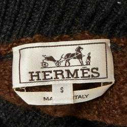Pre Owned Hermes Brown/Grey Cashmere & Alpaca Knit Turtleneck Sweater S