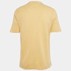 Pre Owned تي شيرت هيرمس قطن مطرز بحرف H أصفر رقبة دائرية مقاس متوسط - ميديم