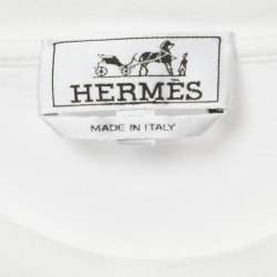 Pre Owned Hermes White H Embroidered Cotton "H 3D" Crewneck T-Shirt XXL 