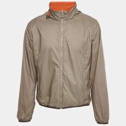 Pre Owned Hermès Orange/Grey Nylon Reversible Jacket L