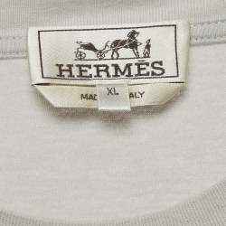Pre Owned Hermès Grey Printed Jersey Crewneck T-Shirt XL