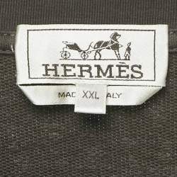 Pre Owned Hermès Olive Green Leather Trim Cotton T-Shirt XXL 