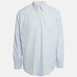 Pre Owned Hermes Blue Striped Cotton Long Sleeve Shirt 4XL
