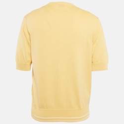 Pre Owned Hermes Yellow Cotton Blend Short Sleeve Jumper M