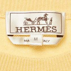 Pre Owned Hermes Yellow Cotton Blend Short Sleeve Jumper M