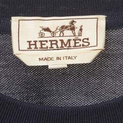 مملوكة مسبقًا Hermes Navy Blue Pique Crew Neck T-Shirt XL