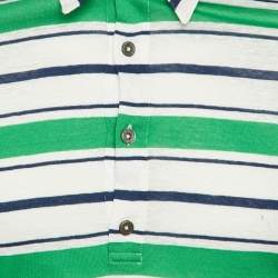 مملوكة مسبقًا Hermes Green Striped Linen & Cotton Polo T-Shirt XS