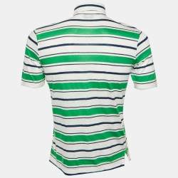 مملوكة مسبقًا Hermes Green Striped Linen & Cotton Polo T-Shirt XS