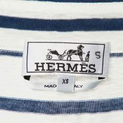 مملوكة مسبقًا Hermes Green Striped Linen & Cotton Polo T-Shirt XS