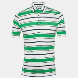مملوكة مسبقًا Hermes Green Striped Linen & Cotton Polo T-Shirt XS