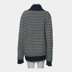 Pre Owned Hermes Blue, White Knitted Button Up Cardigan