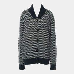 مملوكة مسبقًا Hermes Blue, White Knitted Button Up Cardigan