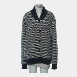 Pre Owned Hermes Blue, White Knitted Button Up Cardigan