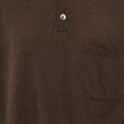 Pre Owned قميص هيرمس قطن مخطط أزرق بأزرار أمامية أكمام طويلة مقاس ميديوم