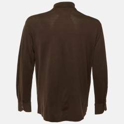 Pre Owned قميص هيرمس قطن مخطط أزرق بأزرار أمامية أكمام طويلة مقاس ميديوم