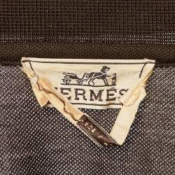 Pre Owned قميص هيرمس قطن مخطط أزرق بأزرار أمامية أكمام طويلة مقاس ميديوم