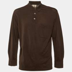 Pre Owned قميص هيرمس قطن مخطط أزرق بأزرار أمامية أكمام طويلة مقاس ميديوم