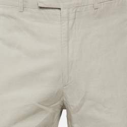 Pre Owned Hermes Beige Linen & Cotton Drop 8 Regular Fit Trousers L/Waist 34"
