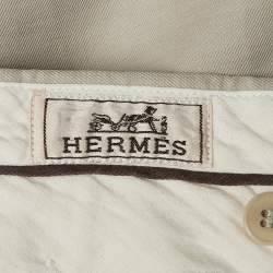 Pre Owned Hermes Beige Linen & Cotton Drop 8 Regular Fit Trousers L/Waist 34"