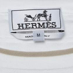 Pre Owned Hermes White Cotton Knit Long Sleeves Pullover M