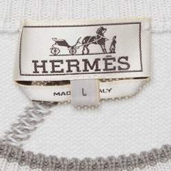 مملوكة مسبقًا Hermes Grey Intarsia Cashmere Knit Sweater L