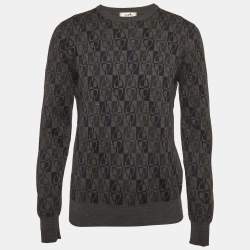 Pre Owned Hermes Grey Intarsia Wool Knit Sweater M