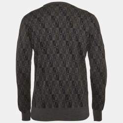 Pre Owned Hermes Grey Intarsia Wool Knit Sweater M