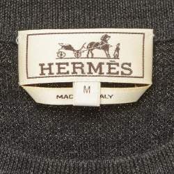 Pre Owned Hermes Grey Intarsia Wool Knit Sweater M