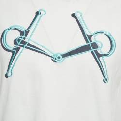 مملوكة مسبقًا Hermes White Horsebit Print Jersey T-Shirt S