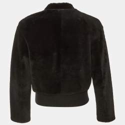Pre Owned Hermes Blac Fur & Leather Button Front Oversized Jacket S