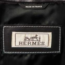 Pre Owned Hermes Blac Fur & Leather Button Front Oversized Jacket S