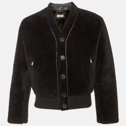 مملوكة مسبقًا Hermes Blac Fur & Leather Button Front Oversized Jacket S