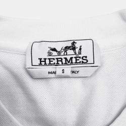 مملوكة مسبقًا تي شيرت جيب هيَرمس تطريز قطن أبيض مقاس صغير