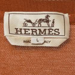 Pre Owned Hermès Orange Pique Knit Piqures Sellier Crewneck T-Shirt L