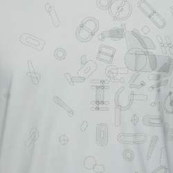 Pre Owned Hermes Pale Grey Fragments Équestres Cotton Crew Neck T-Shirt XL