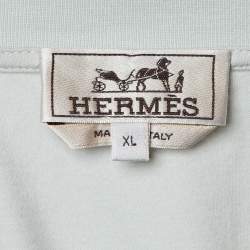 Pre Owned Hermes Pale Grey Fragments Équestres Cotton Crew Neck T-Shirt XL