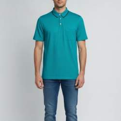 Pre Owned Hermès Turquoise Logo Embroidered Piqué Knit Polo T-Shirt XXL