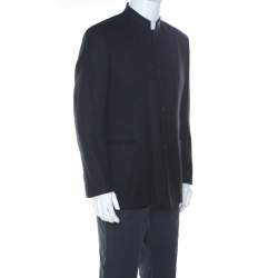 Hermes Black Cashmere Stand Up Collar Blazer L
