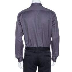 Pre Owned Hermes Purple Cotton Jacquard Long Sleeve Shirt L