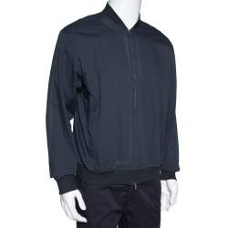 Hermes Charcoal Grey Cotton Zip Front Bomber Jacket L