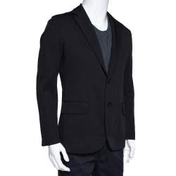 Hermes Black Cotton Leather Trim Two Buttoned Jacket L
