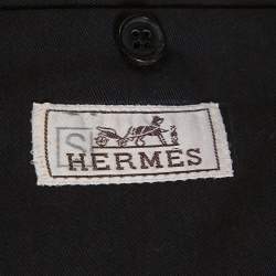 Hermes Black Cotton Leather Trim Two Buttoned Jacket L