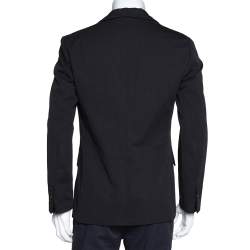 Hermes Black Cotton Leather Trim Two Buttoned Jacket L