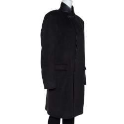 Hermes Anthracite Cashmere & Leather Trim Liverpool Mid Length Coat M 