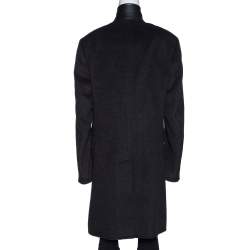 Hermes Anthracite Cashmere & Leather Trim Liverpool Mid Length Coat M 