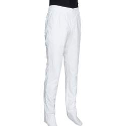 Hermes White Cotton Elasticized Waist Straight Leg Pants L